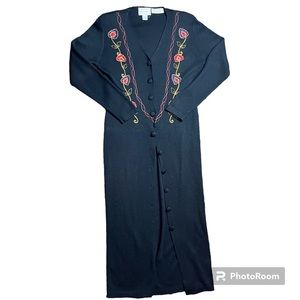 Vintage Knit Karin Stevens Floral Embroidery Maxi Dress